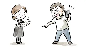 理不尽に怒り店員に対して土下座を強要しようとする男性客のイラスト