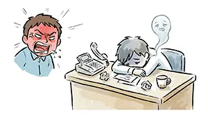 激しい電話クレームにより精魂尽き果てて魂が抜けている男性社員のイラスト